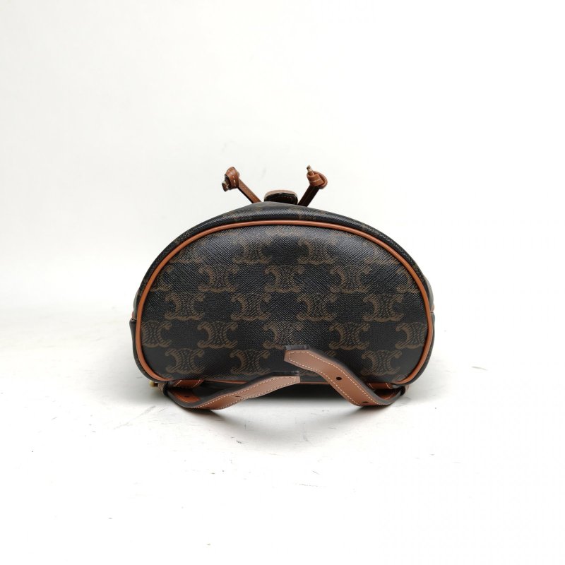 CELINE Folco抽繩雙肩包Mini迷你褐色PVC老花肩背包-4