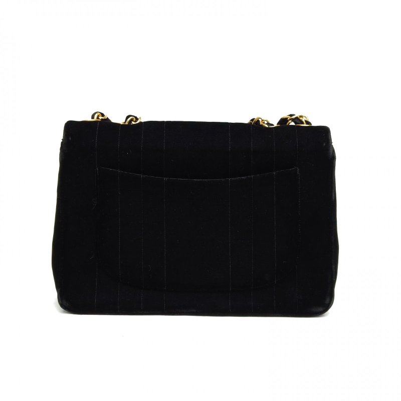 CHANEL 中古貝嫂包黑色絲絨3開金扣肩背包-2