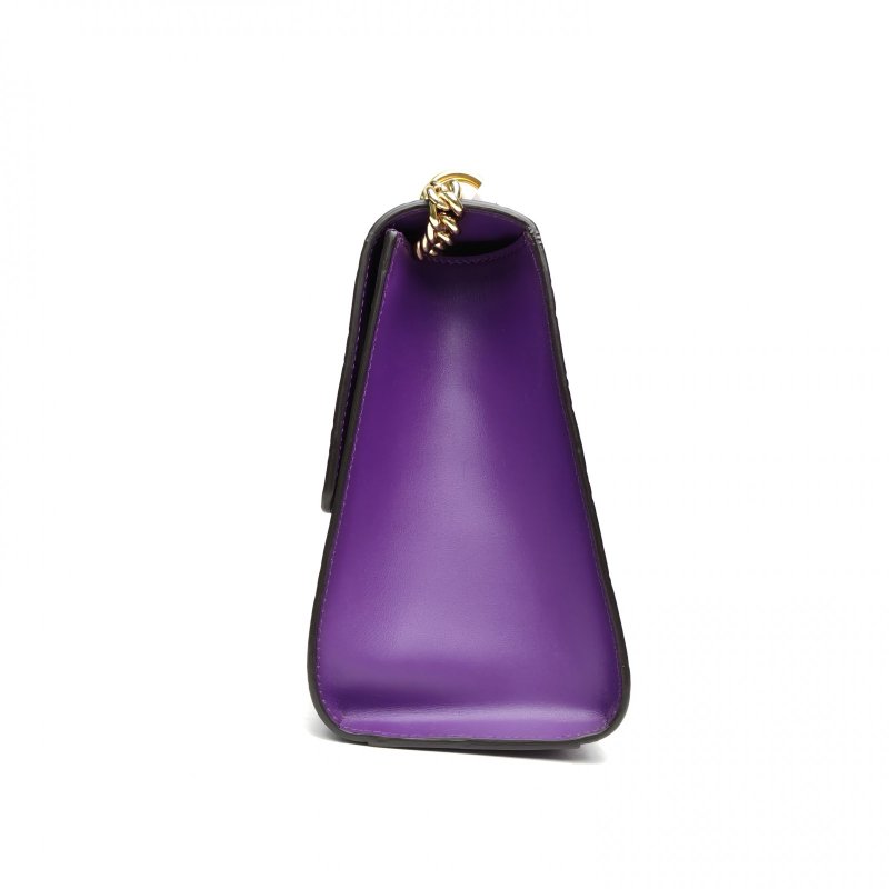 GUCCI 紫色牛皮Padlock鎖頭包盒子包中號GG壓紋肩背包-1