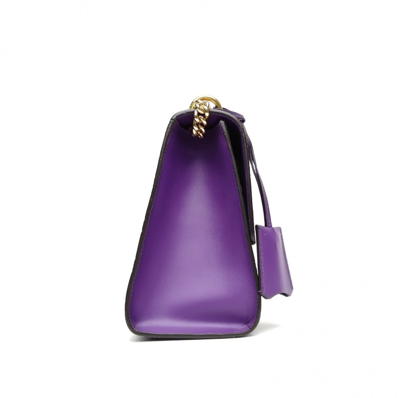 GUCCI 紫色牛皮Padlock鎖頭包盒子包中號GG壓紋肩背包-3