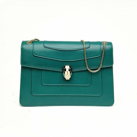 BVLGARI SerpentiForever風琴蛇頭包橫版綠色牛皮肩背包