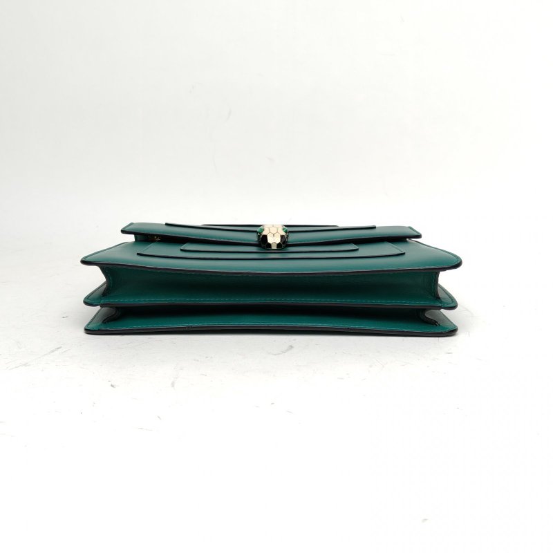 BVLGARI SerpentiForever風琴蛇頭包橫版綠色牛皮肩背包-4