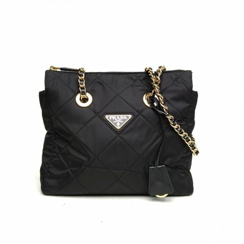 PRADA Chaine再生尼龍托特包黑色尼龍金扣肩背包