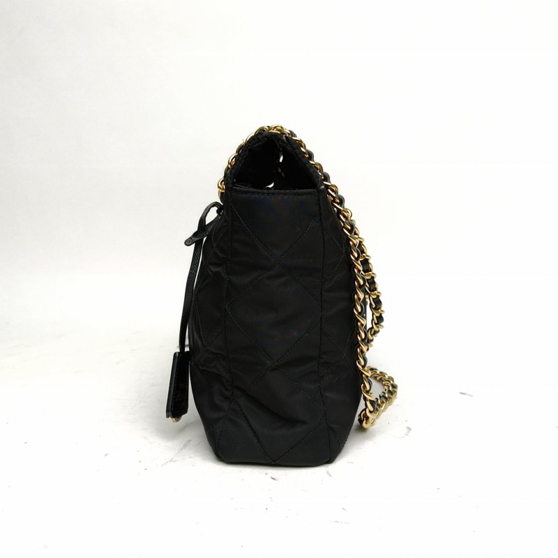 PRADA Chaine再生尼龍托特包黑色尼龍金扣肩背包-1