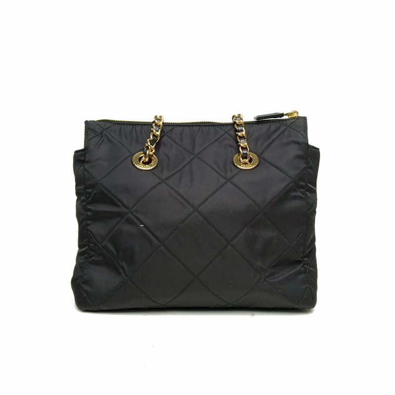 PRADA Chaine再生尼龍托特包黑色尼龍金扣肩背包-2