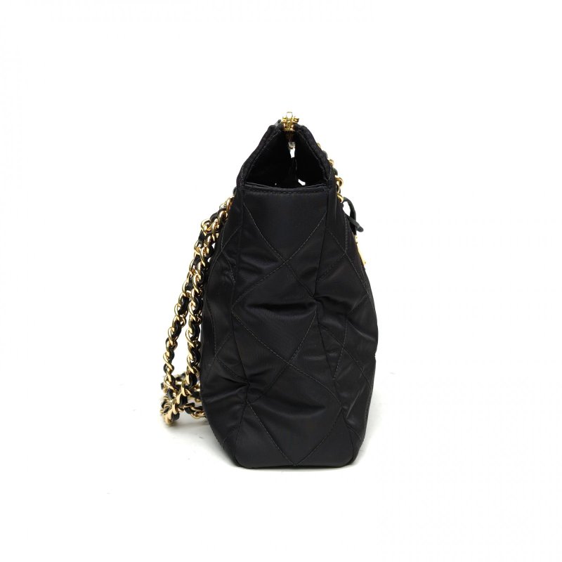 PRADA Chaine再生尼龍托特包黑色尼龍金扣肩背包-3