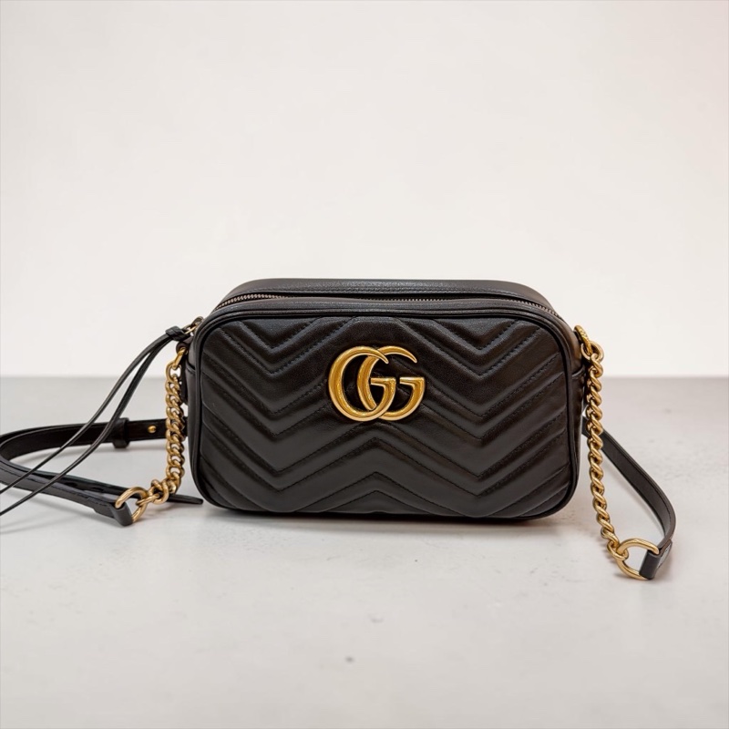 莉亞精品♡Gucci 447632黑金馬夢相機包 二手-0