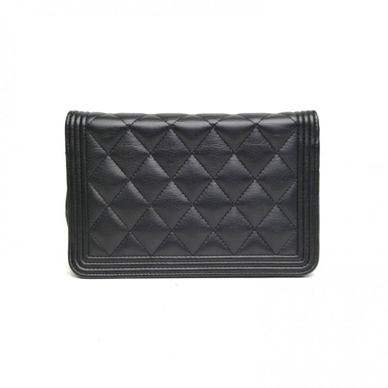 CHANEL CHANELLeboyWOC19黑色牛皮26開銀扣菱格紋肩背包-2