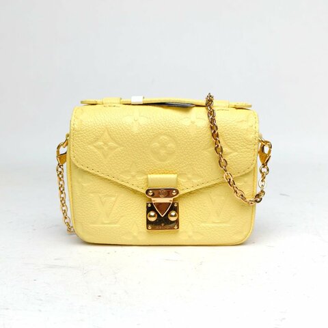 LOUIS VUITTON LOUISVUITTON黃色牛皮晶片MicroMetismini全皮鏈條郵差包肩背包