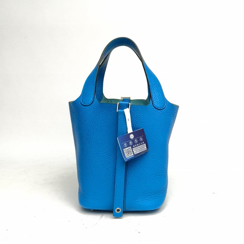 HERMES HERMESPicotin18菜籃子坦桑尼亞藍TC皮X刻銀扣肩背包-2