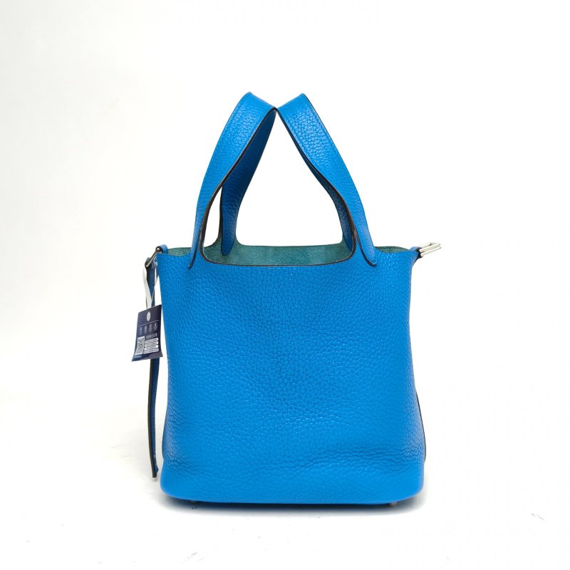 HERMES HERMESPicotin18菜籃子坦桑尼亞藍TC皮X刻銀扣肩背包-3