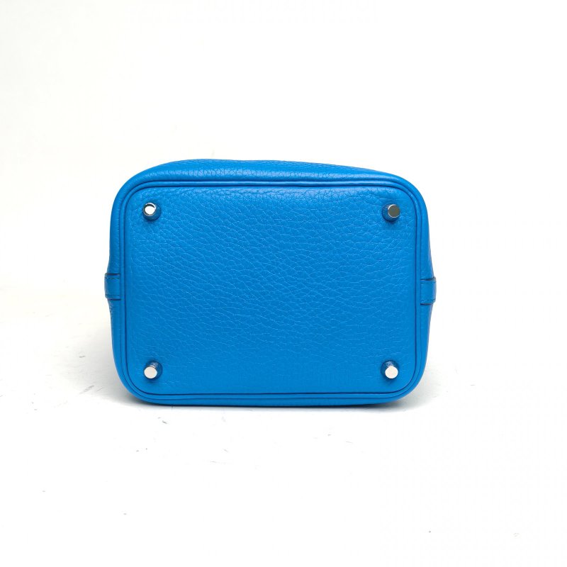 HERMES HERMESPicotin18菜籃子坦桑尼亞藍TC皮X刻銀扣肩背包-4