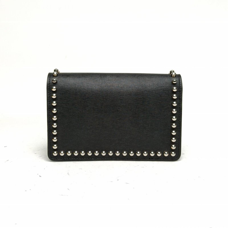 FENDI FENDIFis鏈條包WOC老佛爺黑色牛皮銀扣肩背包-2