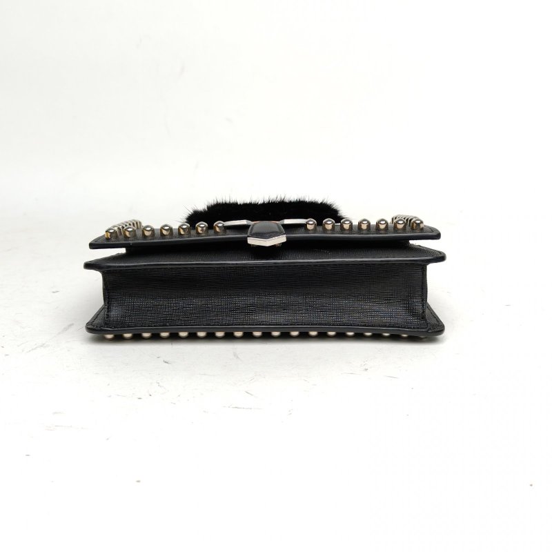 FENDI FENDIFis鏈條包WOC老佛爺黑色牛皮銀扣肩背包-4