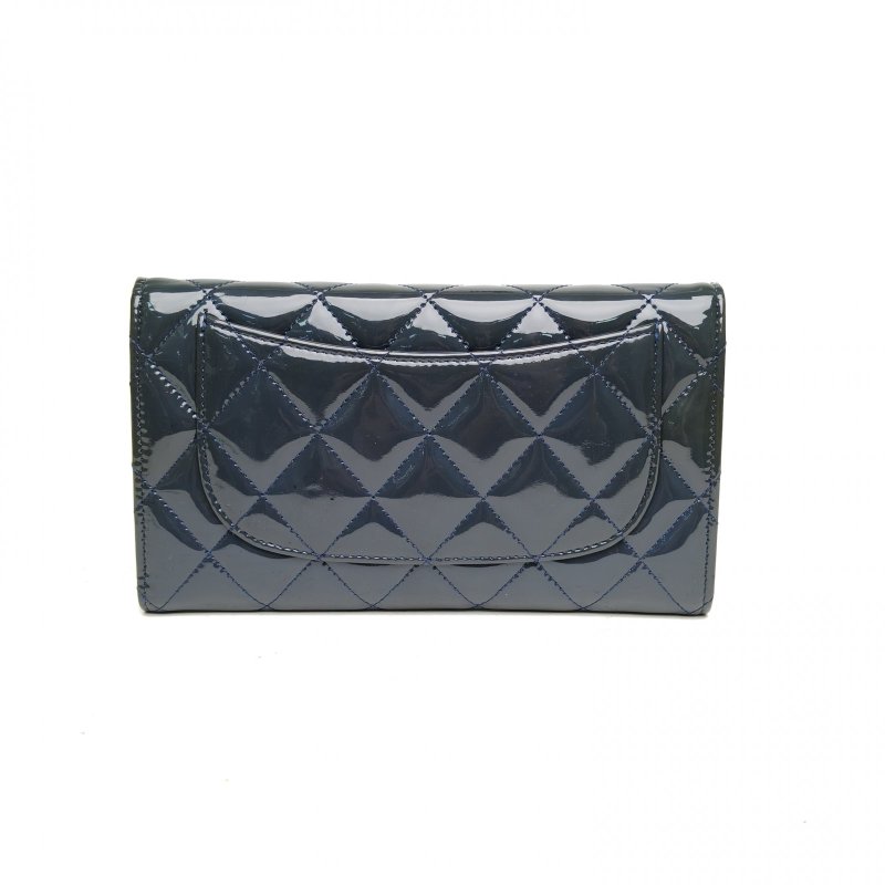 CHANEL CHANEL深灰漆皮20開銀扣CF長款三折口蓋錢包肩背包-2