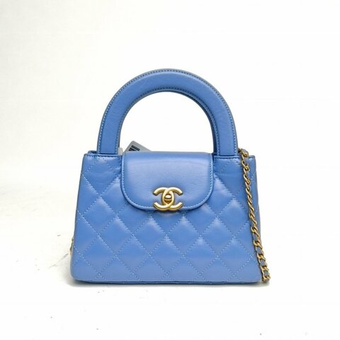 CHANEL CHANEL25CKelly鏈條手柄手提包藍色牛皮晶片金扣肩背包