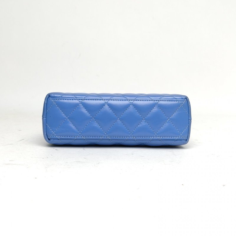 CHANEL CHANEL25CKelly鏈條手柄手提包藍色牛皮晶片金扣肩背包-4