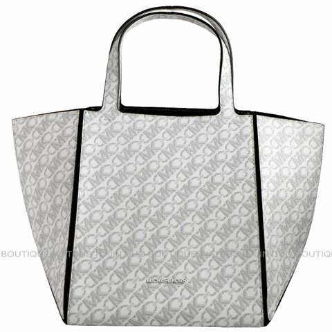 金鐸精品~2520 MICHAEL KORS MK LOGO灰色字紋PVC JORDI小折托特包 全新品