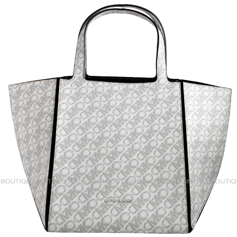金鐸精品~2520 MICHAEL KORS MK LOGO灰色字紋PVC JORDI小折托特包 全新品-0