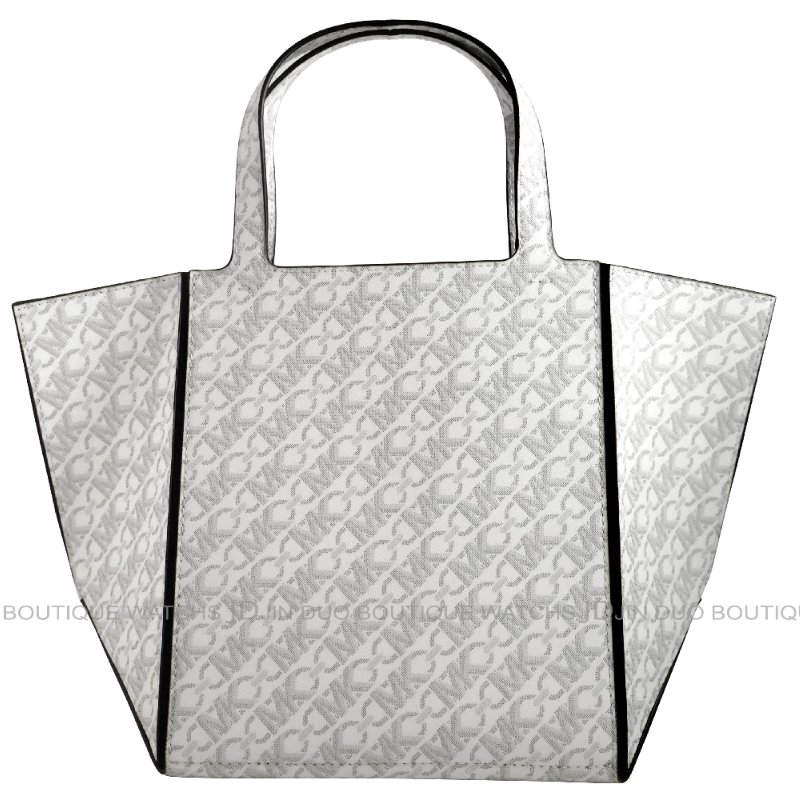 金鐸精品~2520 MICHAEL KORS MK LOGO灰色字紋PVC JORDI小折托特包 全新品-1