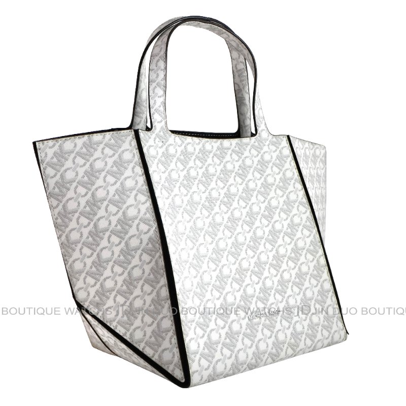 金鐸精品~2520 MICHAEL KORS MK LOGO灰色字紋PVC JORDI小折托特包 全新品-2