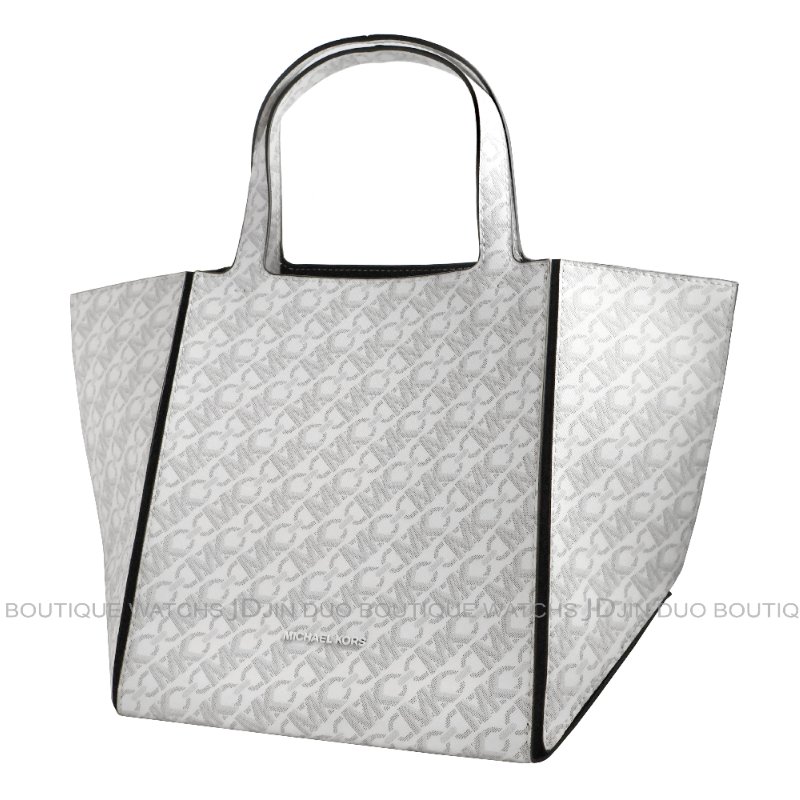 金鐸精品~2520 MICHAEL KORS MK LOGO灰色字紋PVC JORDI小折托特包 全新品-4