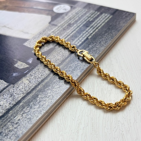 Christian Dior 迪奧 鍍金扭繩手鏈 19cm Vintage 中古