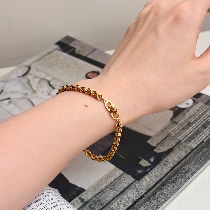 Christian Dior 迪奧 鍍金扭繩手鏈 19cm Vintage 中古-1