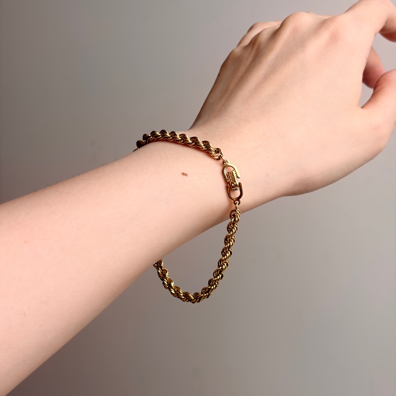 Christian Dior 迪奧 鍍金扭繩手鏈 19cm Vintage 中古-2