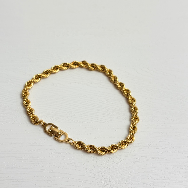 Christian Dior 迪奧 鍍金扭繩手鏈 19cm Vintage 中古-3