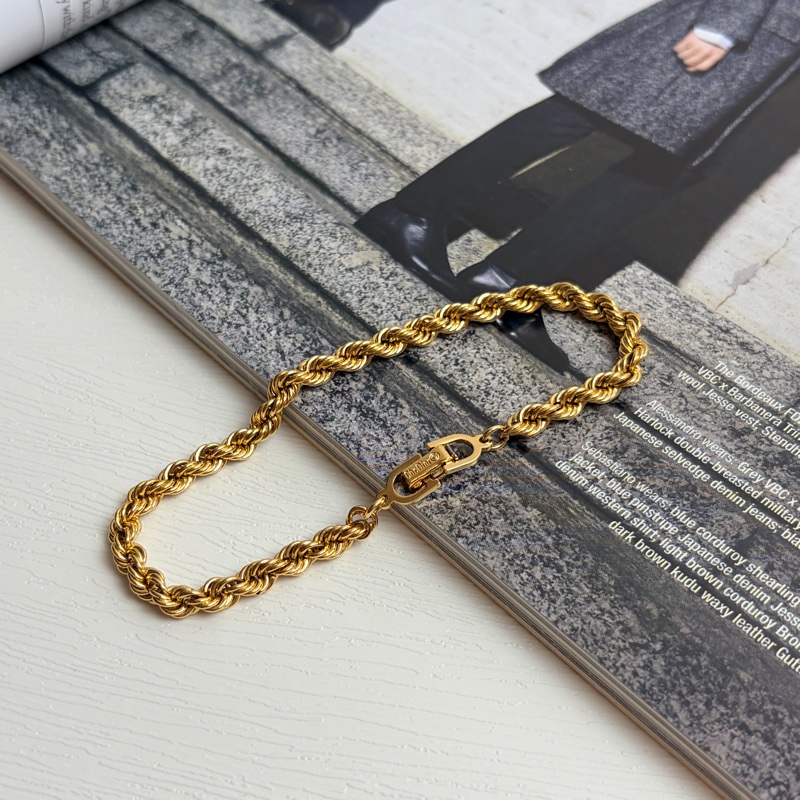 Christian Dior 迪奧 鍍金扭繩手鏈 19cm Vintage 中古-4