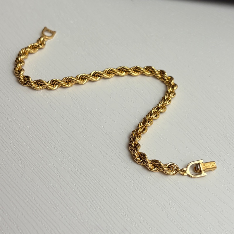 Christian Dior 迪奧 鍍金扭繩手鏈 19cm Vintage 中古-6