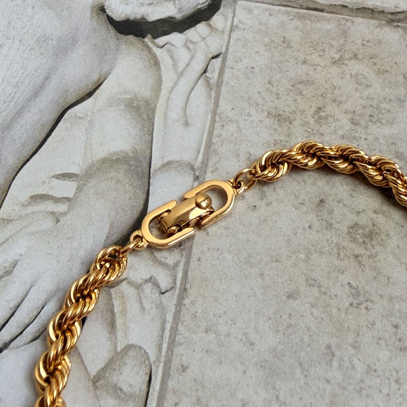 Christian Dior 迪奧 鍍金扭繩手鏈 19cm Vintage 中古-7
