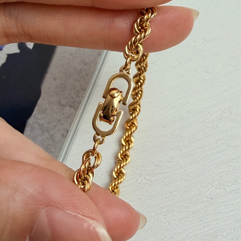 Christian Dior 迪奧 鍍金扭繩手鏈 19cm Vintage 中古-8