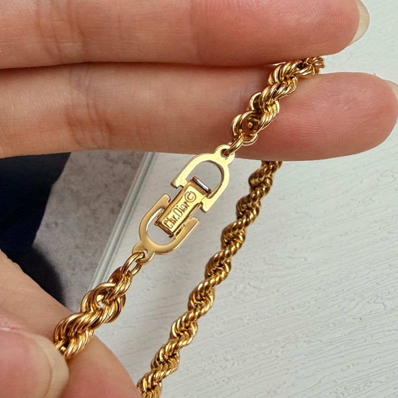 Christian Dior 迪奧 鍍金扭繩手鏈 19cm Vintage 中古-9