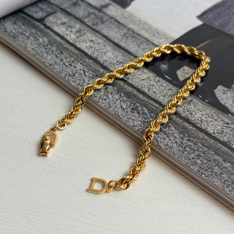 Christian Dior 迪奧 鍍金扭繩手鏈 19cm Vintage 中古-11