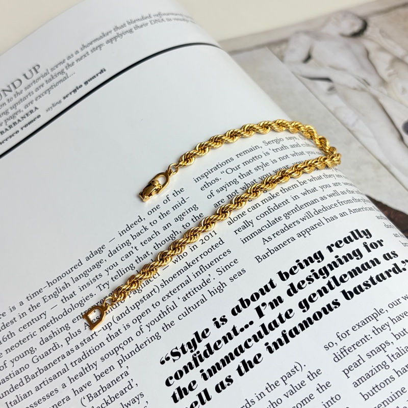 Christian Dior 迪奧 鍍金扭繩手鏈 19cm Vintage 中古-12