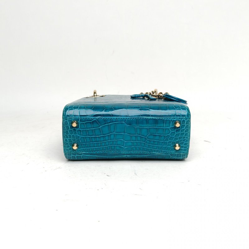 DIOR DIORLady戴妃包三格藍色鱷魚皮鑽扣2017肩背包-4