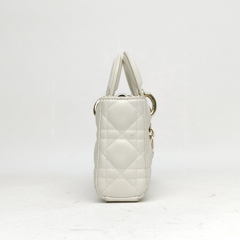 DIOR DIORLadyD-Joy橫版戴妃包小號22白色羊皮金扣肩背包-3