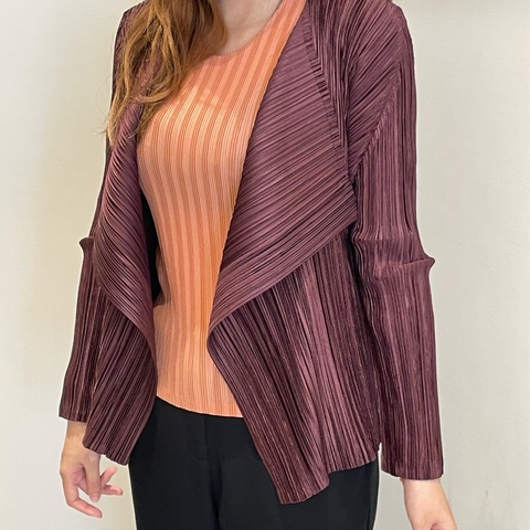 ▪️富貴選物FUGUEI▪️PP 三宅一生 紅棕色 類海帶緞面光澤長袖外套