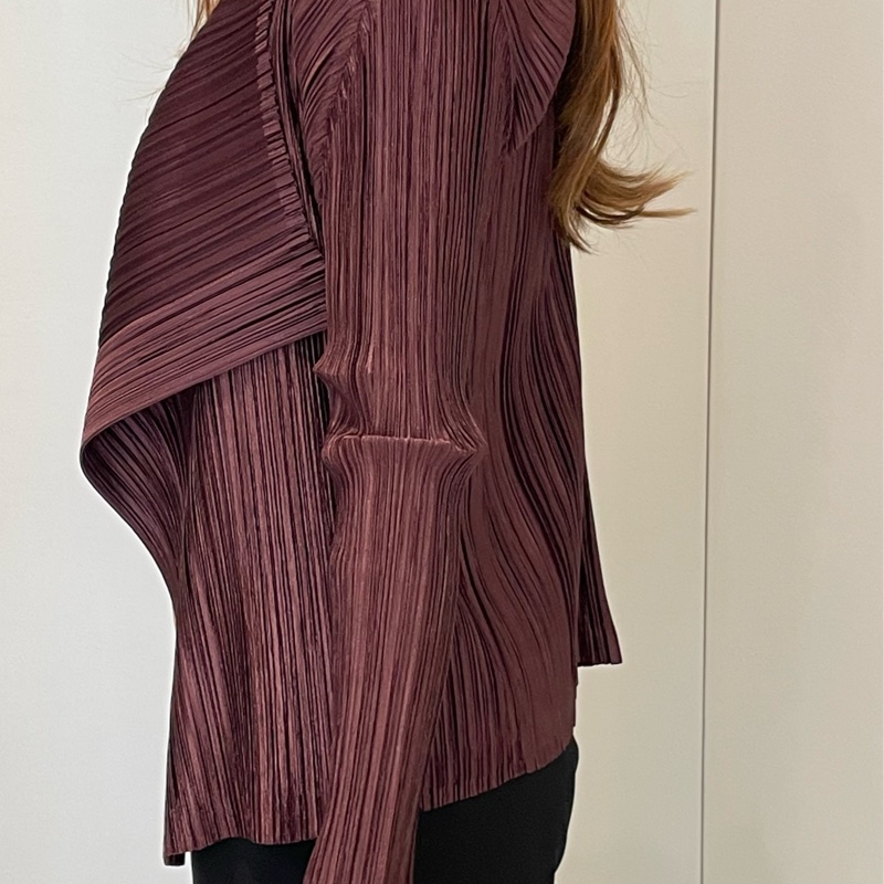 ▪️富貴選物FUGUEI▪️PP 三宅一生 紅棕色 類海帶緞面光澤長袖外套-2