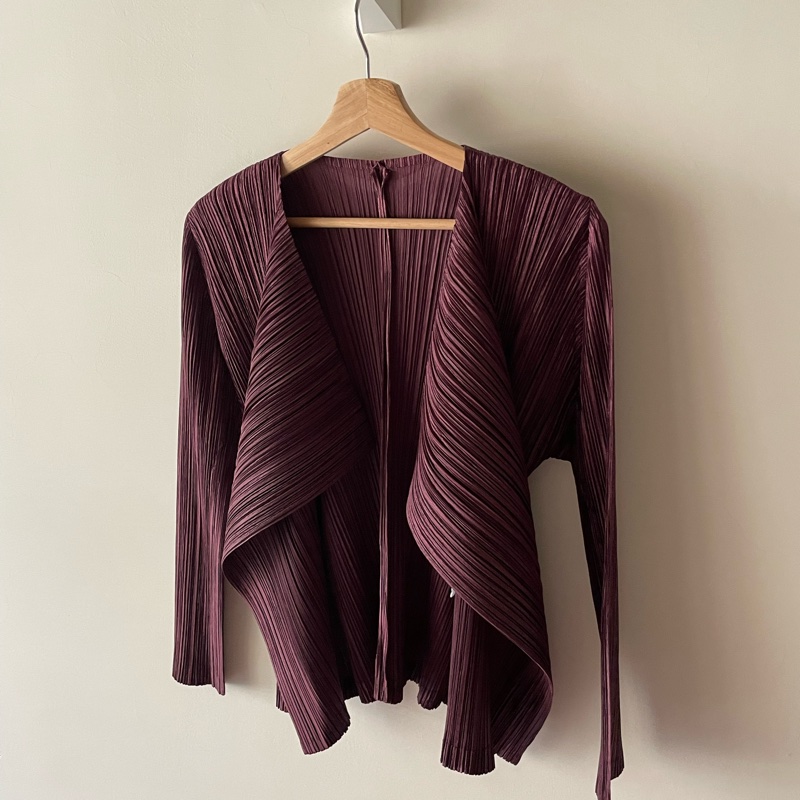 ▪️富貴選物FUGUEI▪️PP 三宅一生 紅棕色 類海帶緞面光澤長袖外套-6