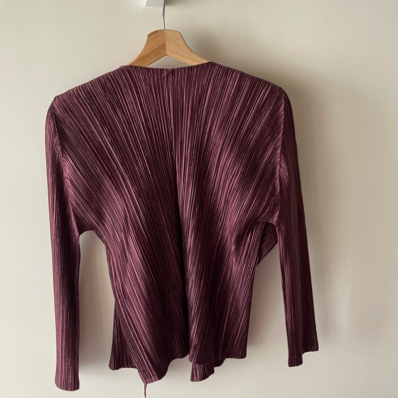 ▪️富貴選物FUGUEI▪️PP 三宅一生 紅棕色 類海帶緞面光澤長袖外套-12