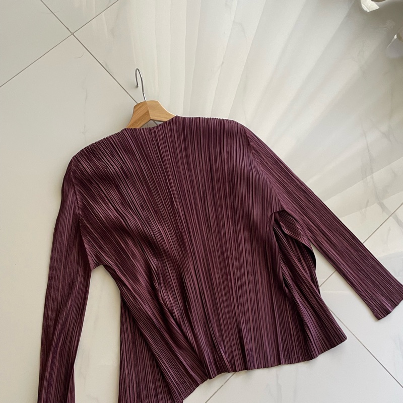 ▪️富貴選物FUGUEI▪️PP 三宅一生 紅棕色 類海帶緞面光澤長袖外套-14