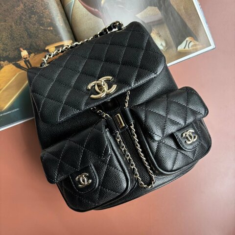 ::CHANEL:: AS3787 Duma 黑色荔枝牛皮淡金釦 小青蛙 後背包