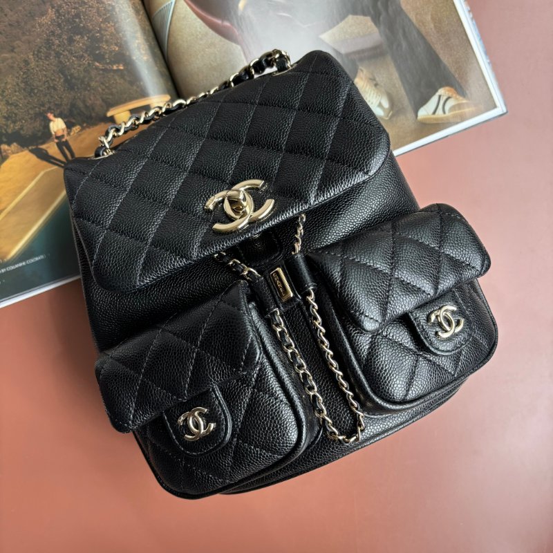 ::CHANEL:: AS3787 Duma 黑色荔枝牛皮淡金釦 小青蛙 後背包-0