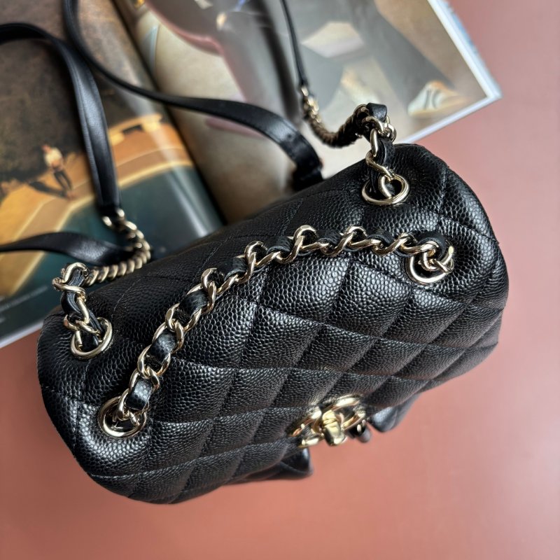 ::CHANEL:: AS3787 Duma 黑色荔枝牛皮淡金釦 小青蛙 後背包-1