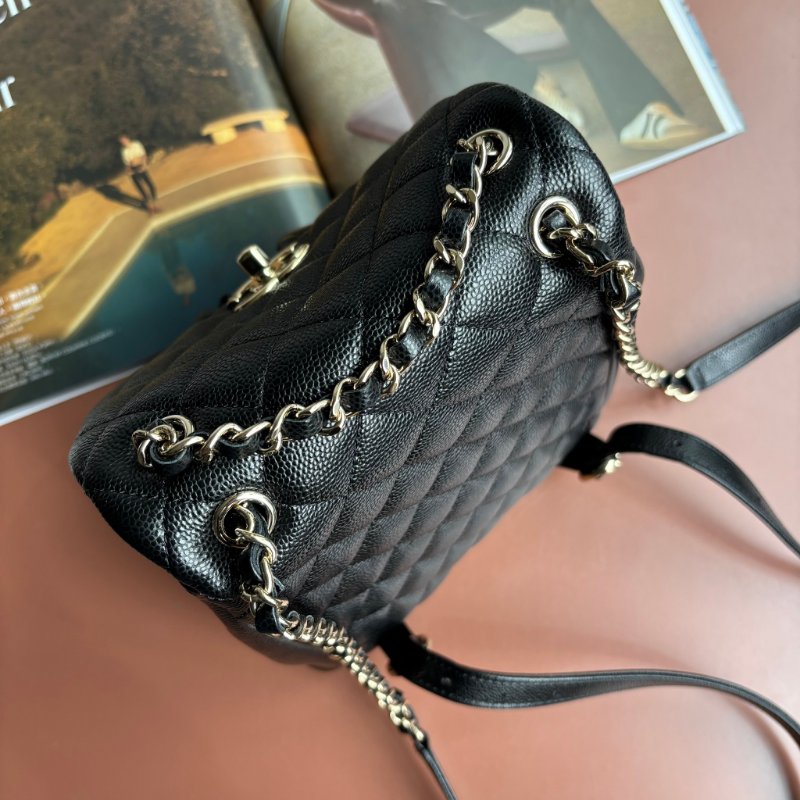 ::CHANEL:: AS3787 Duma 黑色荔枝牛皮淡金釦 小青蛙 後背包-2