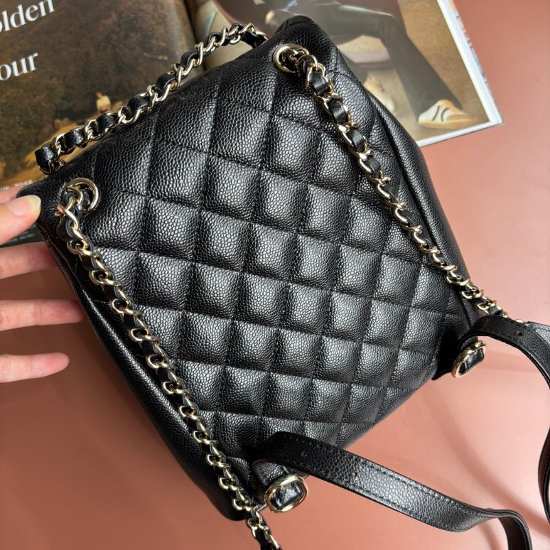 ::CHANEL:: AS3787 Duma 黑色荔枝牛皮淡金釦 小青蛙 後背包-3