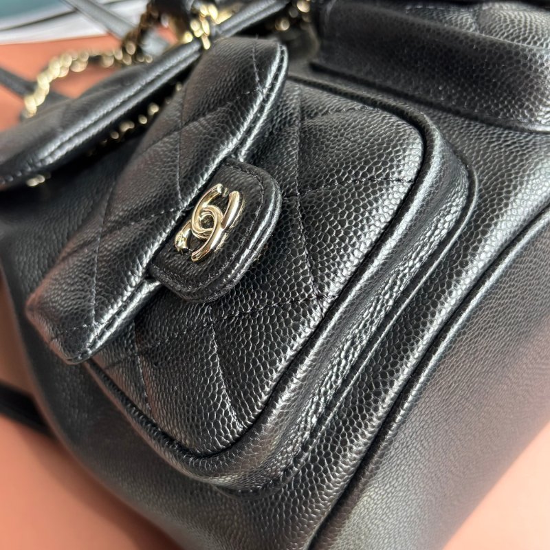 ::CHANEL:: AS3787 Duma 黑色荔枝牛皮淡金釦 小青蛙 後背包-11